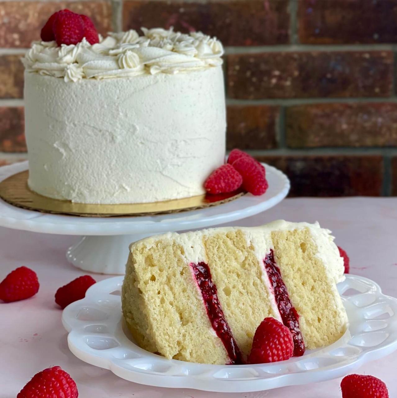 Soft and Moist Vanilla Bean Cake with Raspberry Filling - Amycakes Bakes