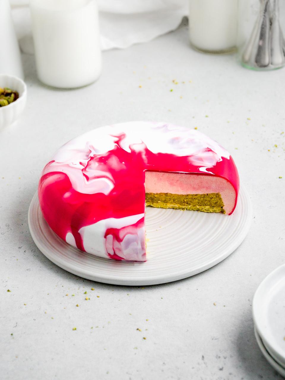 Strawberry and Pistachio Mousse Cake - Julie Marie Eats