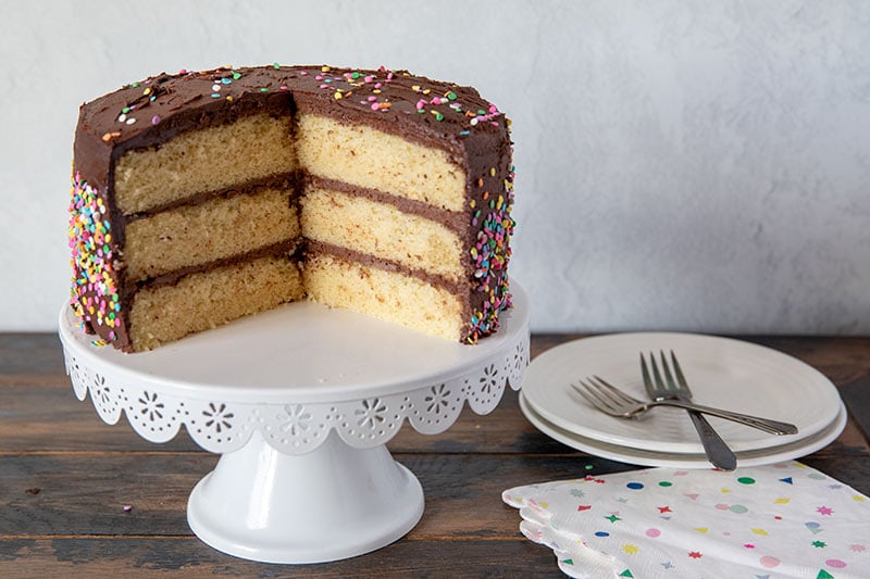 The Best Classic Yellow Birthday Cake with Chocolate Frosting - Barbara  Bakes™