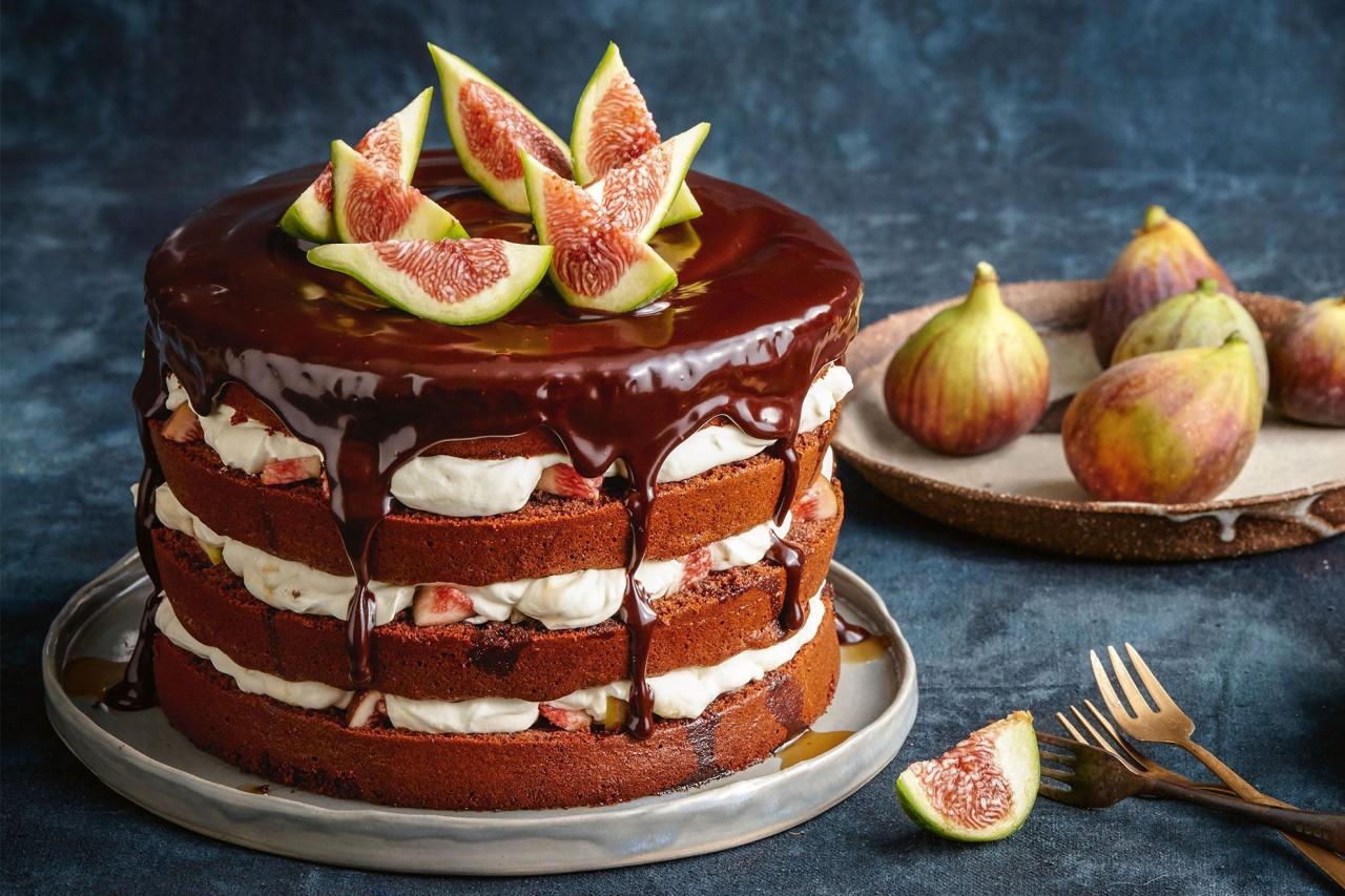 Chocolate sponge cake with honey caramel mascarpone and figs recipe