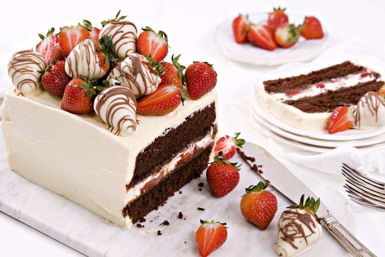 Strawberries and cream chocolate celebration cake recipe